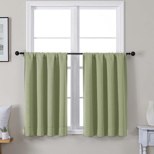 Gwine Sage Green Short Curtains 36 Inches Long, Small Half Window Cafe Curtains Thermal Insulated Room Darkening Blackout Curtain for Bathroom Kitchen Basement Cabinet RV, 2 Panels, Each 40Wx36L - color: Sage Green, size: 40"W x 36"L (Pack of 2)