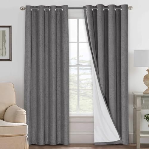 H.VERSAILTEX Linen Curtains 100% Blackout Curtains for Bedroom 90 inch Long Full Light Blocking Nature Linen Blended Window Curtains for Living Room Nickel Grommet (2 Panels, Grey) - color: Grey, size: 52"W x 90"L (Pack of 2)