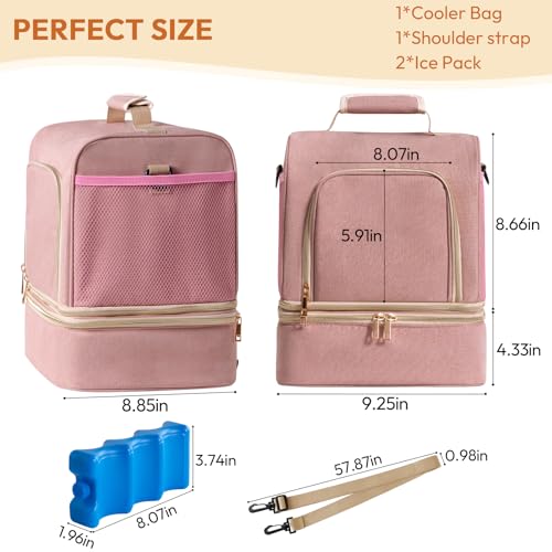 NCVI Breast Pump Bag, Double Layer Removable Pump Bag for Spectra S1, S2, Medela, Breast Pump Backpack with Ice Pack, Insulated Breast Milk Cooler Bag for Working Nursing Moms, Pink - color: Pink