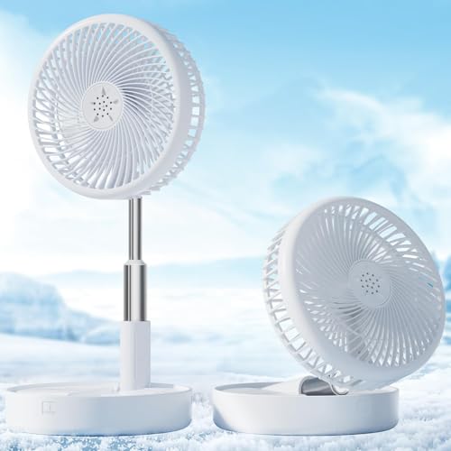 Primevolve Portable Fan,Battery Operated Rechargeable USB Fan with Remote, Foldable Floor Table Desk Pedestal Fan for Bedroom Camping Travel,White 7.7" - color: White, size: 7.7 Inch