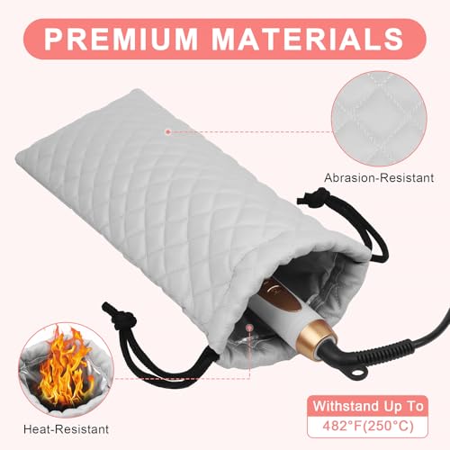 Professional Hot Hair Tools Organizer Cover Bag Heat Resistant Travel Drawstring Storage Case Pouch for Curling Iron, Flat Iron, Hair Straightener and Styling Tool(14.2" x 5.9") - color: Grey