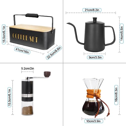 SOTECH Pour Over Coffee Maker Set Portable Pour Over Set-Manual Coffee Grinder Heatproof Glass Coffee Dripper for Traveling Camping - color: dark