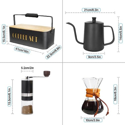 SOTECH Pour Over Coffee Maker Set Portable Pour Over Set-Manual Coffee Grinder Heatproof Glass Coffee Dripper for Traveling Camping - color: dark