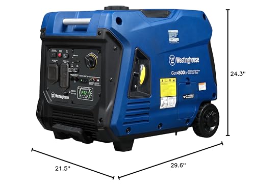 Westinghouse 5000 Peak Watt Super Quiet Portable Inverter Generator, Wheel & Handle Kit, RV Ready 30A Outlet, Gas Powered, CO Sensor, Parallel Capable,Blue - style: 5000 Watts - Gas Only - Recoil Start