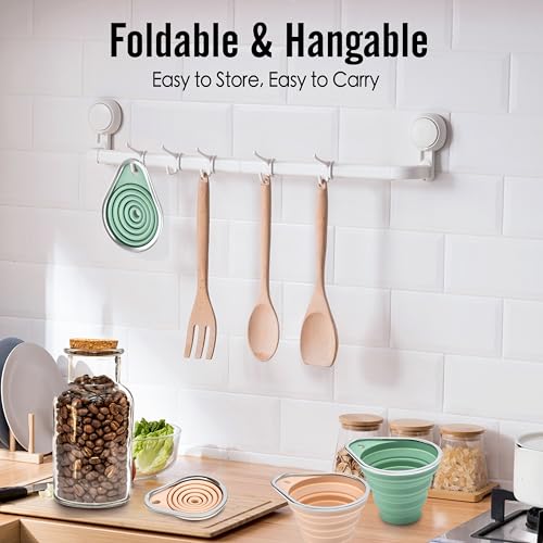 Stainless Steel Rim Small Silicone Collapsible Funnel Set, 2 Pack Mini Kitchen Funnels for Oil Bottles, Sauce, Vinegar, Essential Oils, Food Grade Liquid & Powder Transfer