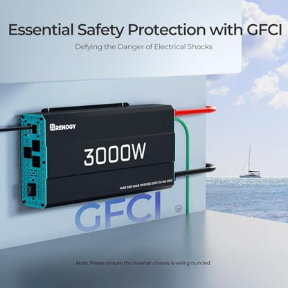 Renogy Inverter P2 3000W Pure Sine Wave Inverter 12V DC to 120V AC Converter for Home, RV, Truck, Camping, Trailer, with Wired Remote Controller, Support Li, AGM, SLD, GEL, FLD Batteries - size: 3000W(No BT & ATS)