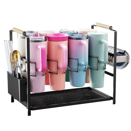 Housolution Water Bottle Organizer Drying Rack for 40 oz Tumbler with Handle, Multifunctional Cup Storage Holder Compatible with Stanley, Owala, Simple Modern and Other Brands, 8 Slots (Patented) - color: Black, style: 8 Slots, for 40oz Cups