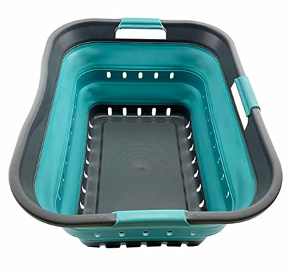 SAMMART 42L (11 gallon) Collapsible Plastic Laundry Basket - Foldable Pop Up Storage Container/Organizer - Space Saving Hamper/Basket (Grey/Crystal Blue) - color: Grey/Crystal Blue