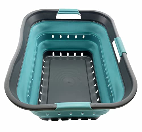SAMMART 42L (11 gallon) Collapsible Plastic Laundry Basket - Foldable Pop Up Storage Container/Organizer - Space Saving Hamper/Basket (Grey/Crystal Blue) - color: Grey/Crystal Blue