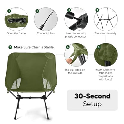 Lightweight Portable Camping Chair - Folding Backpacking Hiking Chair with Carry Bag for Outdoor Travel, Beach, Picnic, Festival (Green) - color: Green