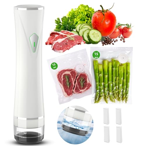 Vacuum Sealer Set (Vacuum Machine + 30 Reusable Vacuum Bags) Handheld Vacuum Sealer for Food, Portable Compact Food Sealer with Auto-Stop & Detachable Filter, 5X Freshness Lock - size: Vacuum Sealer + 30 Bags