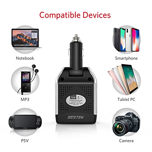 BESTEK 75W Power Inverter DC 12V to 110V AC Car Inverter Power Converter - color: black