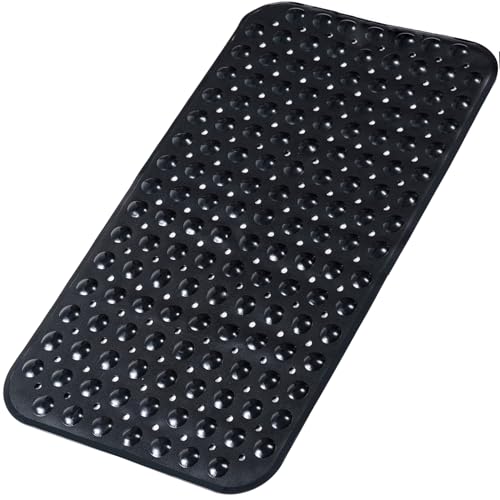 Bathtub and Shower Mats, 28 x 15 Inch Non-Slip Bath Mat, Machine Washable Bath Tub Mat with Suction Cups & Drain Holes for Bathroom, Beige - color: Black, size: 28" x 15" (Rectangular)