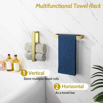 Sayayo Brushed Gold Towel Bar for Bathroom, 10 Inch Hand Towel Holder Wall Mount Square Towel Ring SUS304 Stainless Steel Towel Rack - color: Gold, size: 10 INCH