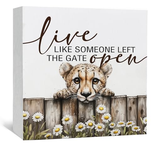 Nursery Cheetah Wooden Box Sign, Cute Live Like Someone Left the Gate Open Wooden Signs for Home Decor,Funny Animal Kitchen Bedroom Decor,Cheetah Gifts for Kids Boys Girls, 5x5 - color: cheetah, size: 5x5 in