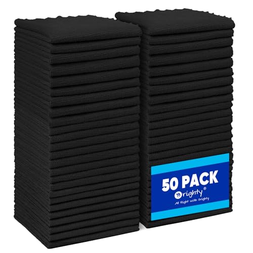 Orighty Microfiber Cleaning Cloth Bulk, 50 Pack Shop Towels, Reusable Cleaning Rags, Lint Free Microfiber Towels for Cars, Home & Kitchen, 12x12 Inch, Black - color: Black, size: 50 Pack