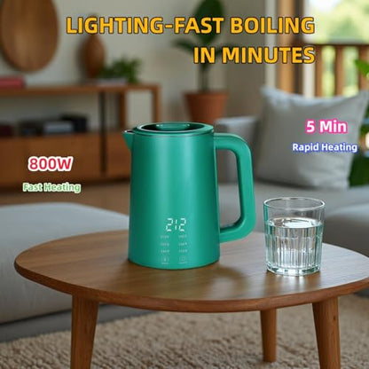 650ml Small Portable Travel Electric Kettle Little Hot Water Boiler | 6 Temperature Control,800W Dual Voltage 110-240V,304 Stainless Steel,12H Keep Warm