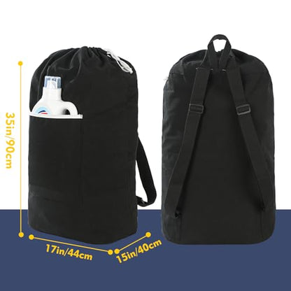 Canvas Laundry bag, Washable Laundry backpack, Adjustable Straps, Large Front Pocket, Drawstring Closure (BLACK, XX-Large) - color: BLACK, size: XX-Large