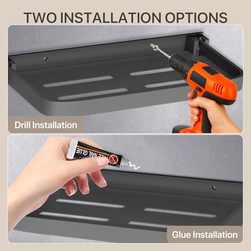 Aluminum RV Foldable Floating Shelves, Grey, 1 Pack | 90° Space-Saving Wall-Mounted, No Drill Furniture for Bathroom, Motor Home, Kitchen - size: 1 Pack