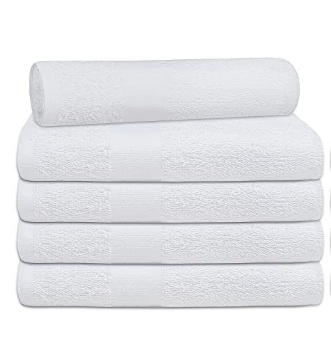 White Bath Towels (Pack of 12, 22x44 Inches) - Economy, Lightweight, Quick Drying - Bulk Sets for Commercial Uses, Gym, Salon, Spa & Hair - color: White, size: Bath Towel - Pack of 12 - 22x44