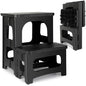 2 Step Folding Stool Non Slip 250 lb Capacity Foldable Step Stool 8 and 17 Inch Dual Height Portable Foot Stool for Kitchen Bathroom Black
