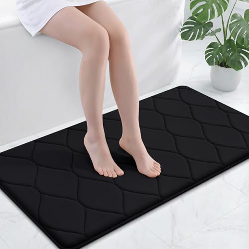Smiry Memory Foam Bath Mat 44''x24'', Ultra Soft Non-Slip Bathroom Rug, Plush Water Absorbent Quick Dry and Machine Washable Floor Mat for Shower, Tub & Home Decor, Black - color: Black, size: 44'' X 24''
