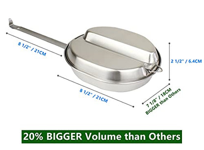 MASTIFF GEARS USGI Military-Grade Mess Kit - 20% Larger 304 Stainless Steel | FDA Compliant w/Utensils & Pouch for Camping, Backpacking, Emergency Prep
