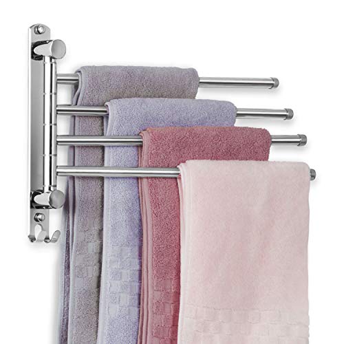 Bathroom Towel Rack JSVER 4 Arms Swivel Towel Holder, Towel Bar Wall Mounted, SUS304 Stainless Steel Space Saving Towel Rack, Towel Racks for Bathroom, Kitchen - color: 4 Arms Type