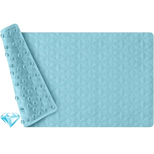 Non Slip Bathtub Mat for Bath Tub Shower - Natural Rubber Mat with 241 Suction Cups - Soft Bathroom Safety Mat - Unique Diamond Pattern - Fatigue Relief - Machine Washable - 16 × 28 Inch - color: Blue, size: 28" x 16" (Rectangular)