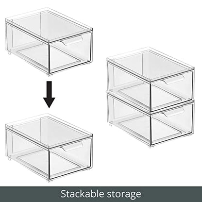 mDesign Plastic Bathroom Organizer Bin w/Pull Out Drawer - Slim Stackable Storage Container for Bathroom Accessories - Perfect for Organizing Bathroom Cabinet - Lumiere Collection - 4 Pack - Clear - size: ‎8x 6 x 4 (Pack of 4)