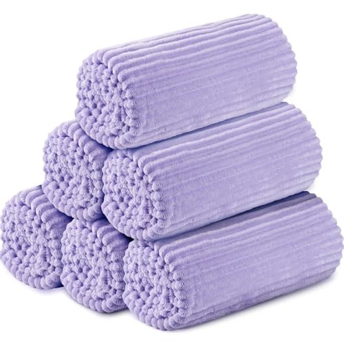 Buryeah 6 Pcs Flannel Throw Blanket Bulk 50 x 60 in Sleepover Blanket Outdoor Wedding Throw Lightweight, Oeko-tex Standard 100 Certified for Sofa Homeless Gifts (Light Purple) - color: Light Purple