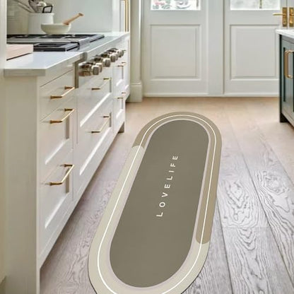 Rubber Bath mats Quick-Drying Non-Slip Bathroom mat Super Absorbent Bath mat Instant Dry Bath mat, Bathroom Rug in Front of The Kitchen Sink, Shower Room, Bathtub, Oval(Beige+17x47in) - color: Beige, size: 17x47in