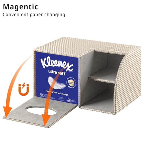 PU Leather Square Tissue Box Cover - Multi-Functional Tissue Box Holder, Tissue Box Cover with Storage,Tissue and Remote Control Holder, Cube Tissue Box Organizer Bedroom Nightstand End Table - color: Apricot