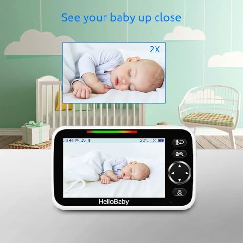 HelloBaby Upgrade 5’’ Baby Monitor with 30-Hour Battery, 2 Cameras Pan-Tilt-Zoom, 1000ft Range Video Audio Baby Monitor No WiFi, VOX, Night Vision, 2-Way Talk, 8 Lullabies and Temperature - size: 5 inch (Dual Cam)