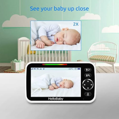 HelloBaby Upgrade 5’’ Baby Monitor with 30-Hour Battery, 2 Cameras Pan-Tilt-Zoom, 1000ft Range Video Audio Baby Monitor No WiFi, VOX, Night Vision, 2-Way Talk, 8 Lullabies and Temperature - size: 5 inch (Dual Cam)