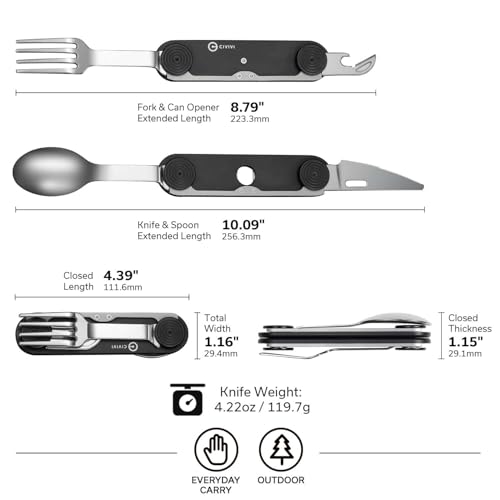 CIVIVI Partake 4-in-1 Camping Utensil, Detachable Stainless Steel Folding Knife, Fork, Spoon & Bottle Opener Multi-Tool, with Waxed Canvas Pouch for Travel Camping Hiking C24032C-1, Black - color: Black