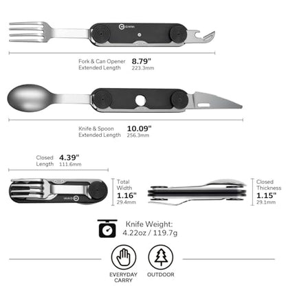 CIVIVI Partake 4-in-1 Camping Utensil, Detachable Stainless Steel Folding Knife, Fork, Spoon & Bottle Opener Multi-Tool, with Waxed Canvas Pouch for Travel Camping Hiking C24032C-1, Black - color: Black