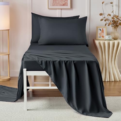 VACVELT Cot Fitted Sheet, 31 x 75 Inch Charcoal Black Cot Sheets, Ultra Soft and Breathable Microfiber Bed Cover Snug Fit for Narrow Twin/RV Bunk/Camper Bunk/Guest Beds/Trifold Mattress - color: Charcoal Black