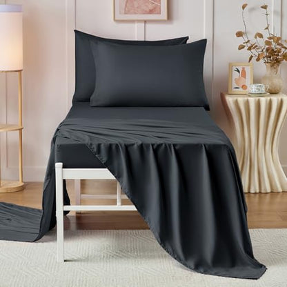 VACVELT Cot Fitted Sheet, 31 x 75 Inch Charcoal Black Cot Sheets, Ultra Soft and Breathable Microfiber Bed Cover Snug Fit for Narrow Twin/RV Bunk/Camper Bunk/Guest Beds/Trifold Mattress - color: Charcoal Black