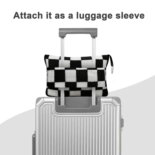 Travel Blanket and Pillow Compact, Premium Soft 2 in 1 Airplane Blanket with Soft Bag Pillowcase，Hand Luggage Sleeve and Backpack Clip (Checkered Black) - color: Checkered Black