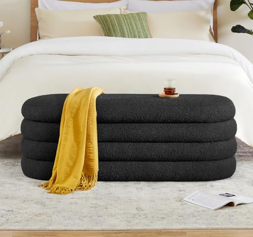 Busaurus Storage Ottoman Bench 49.2 Inch Upholstered Fabric Storage Bench for Bedroom End of Bed Aesthetic Large Oval Ottoman for Living Room Entryway (Black) - color: Black