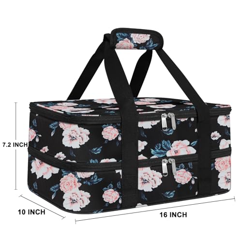 esouler Double Insulated Casserole Carrier Bag Hot & Cold Food Carrier Bag Lasagna Holder Lunch Bag for Picnics, Parties, Travel, Fits 9 x 13 Inches Casserole Dish-Flower - color: Flower, size: 16x10x7.2 in