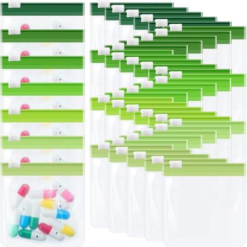 Sherr 35 Pcs Pill Pouch Bags with Zipper Pill Pouch Set Travel Reusable Translucent Medicine Organizer Self Sealing Plastic Bag with Slide Lock for Storage(Gradient Green,3 x 3 Inch,Blank Style) - color: Gradient Green, size: 3 x 3 Inch, style: Blank Styl