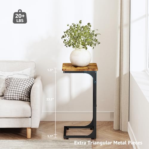QEEIG C Shaped Side Table Set of 2 Living Room Sets Couch Tray Tables Small Farmhouse 15.7 inch Width, Rustic Brown (017-40BN) - color: A. Brown, size: 15.7" Width