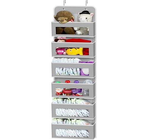 Simple Houseware 6 Clear Window Pocket Over Closet Door Storage Hanging Organizer for Bedroom, Bathroom, Pantry, Gray - color: Gray, size: 6 Pockets