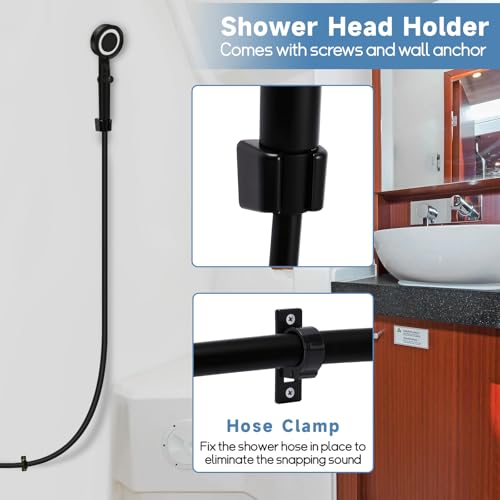 RV Shower Head with Hose, 5+1 Mode High Pressure Replacement with On/Off Switch, Water Saving Motorhome Shower Head for RV/Campervan, Caravan(Black) - color: Black