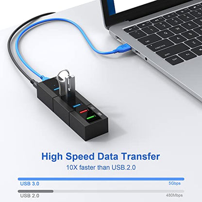 Powered USB 3.0 Hub, RAOYI 6 Ports High Speed USB 3.0 Hub Splitter with 24W Power Adapter, 3.3ft Cable and Smart Fast Charger USB Hub for Laptop, PC, Mac, Mobile HDD, Mulitple Devices (Black) - size: Black, style: 6-Port 24W Rectangle
