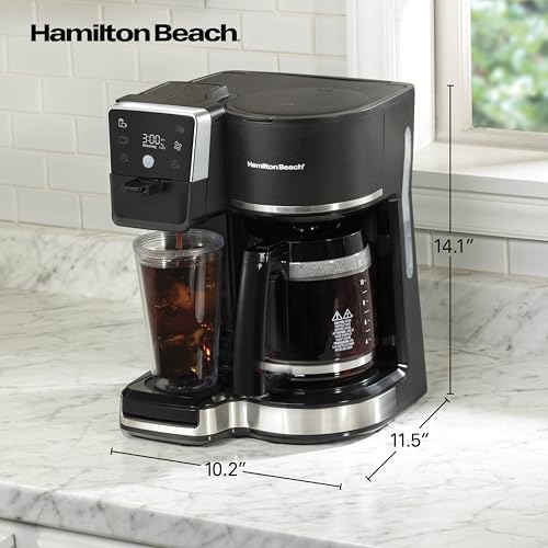 Hamilton Beach 2-Way 12 Cup Programmable Drip Hot and Iced Coffee Maker & Single Serve Coffee Machine, AquaFlow Showerhead, Glass Carafe, Auto Pause and Pour, Black (47500J) - color: Black