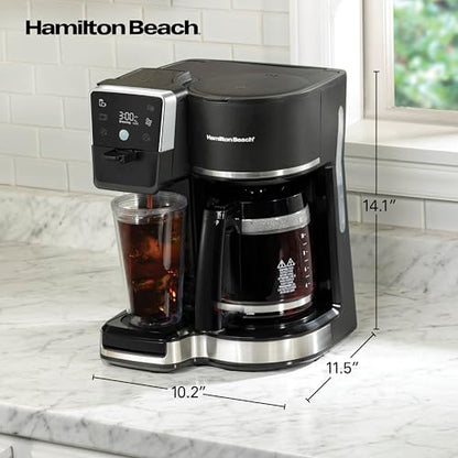 Hamilton Beach 2-Way 12 Cup Programmable Drip Hot and Iced Coffee Maker & Single Serve Coffee Machine, AquaFlow Showerhead, Glass Carafe, Auto Pause and Pour, Black (47500J) - color: Black