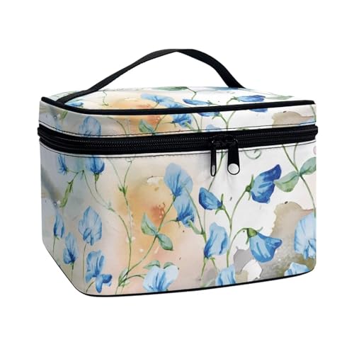 Flashideas Blue Flowers Makeup Bag for Travel Large Opening Design Makeup Bag Multifunctional Makeup Easy to Hold Portable Storage Bag Birthday Gifts for Sisters Friend - color: Blue Flowers 1